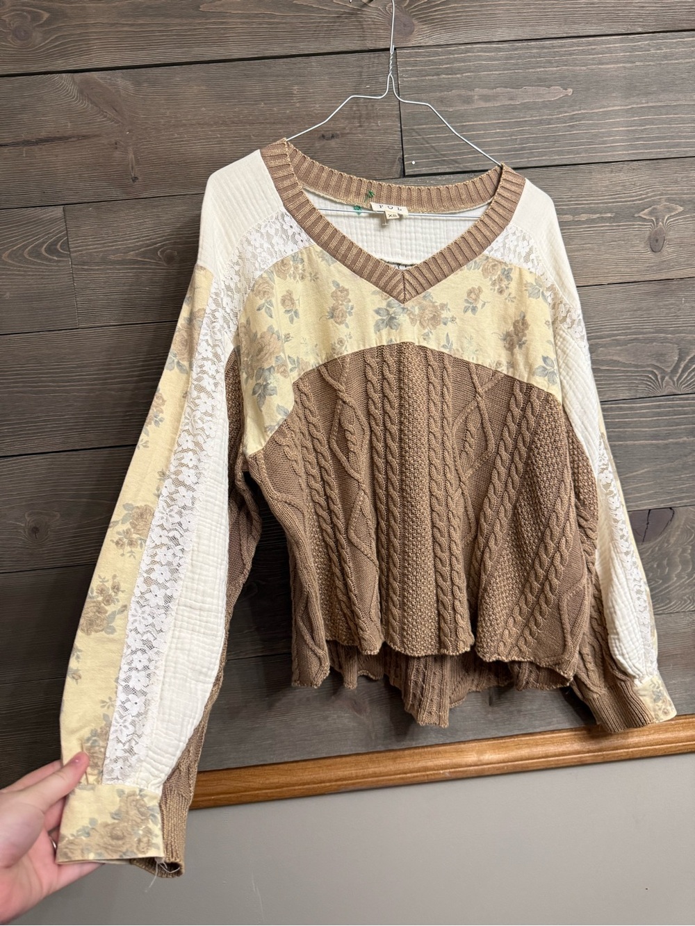 POL Floral Cable Knit Patchwork Jacket XS NWOT